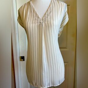 Banana Republic cream and navy pinstripe cap sleeve blouse, size M.